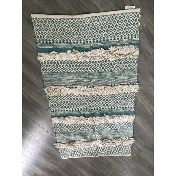 Patina Vie Sojourn Collection Rug 100% Cotton Green Beige Textured Vtg. Inspired - Picture 1 of 7